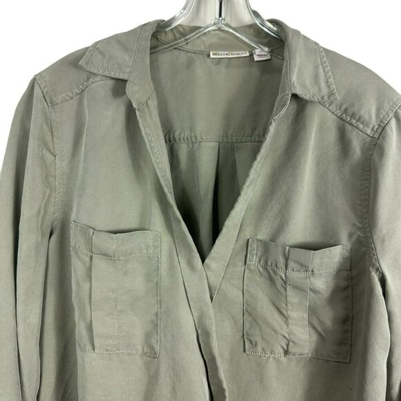Anthropologie Holding Horses Chambray Surplice Hunter Green Top Size 2P - Picture 6 of 15